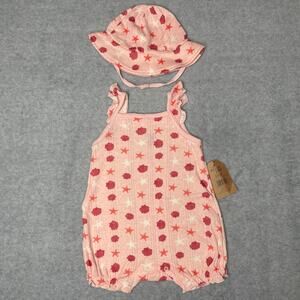 Chick Pea Pink Star Shell Romper and Hat Se tSize 3-6 months